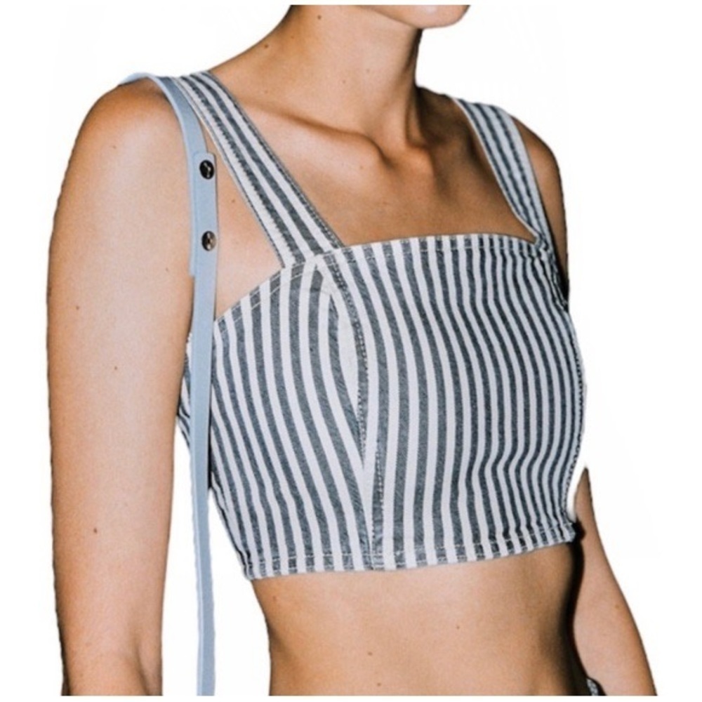 [Zara] Striped Denim Crop Top - Picture 6 of 12